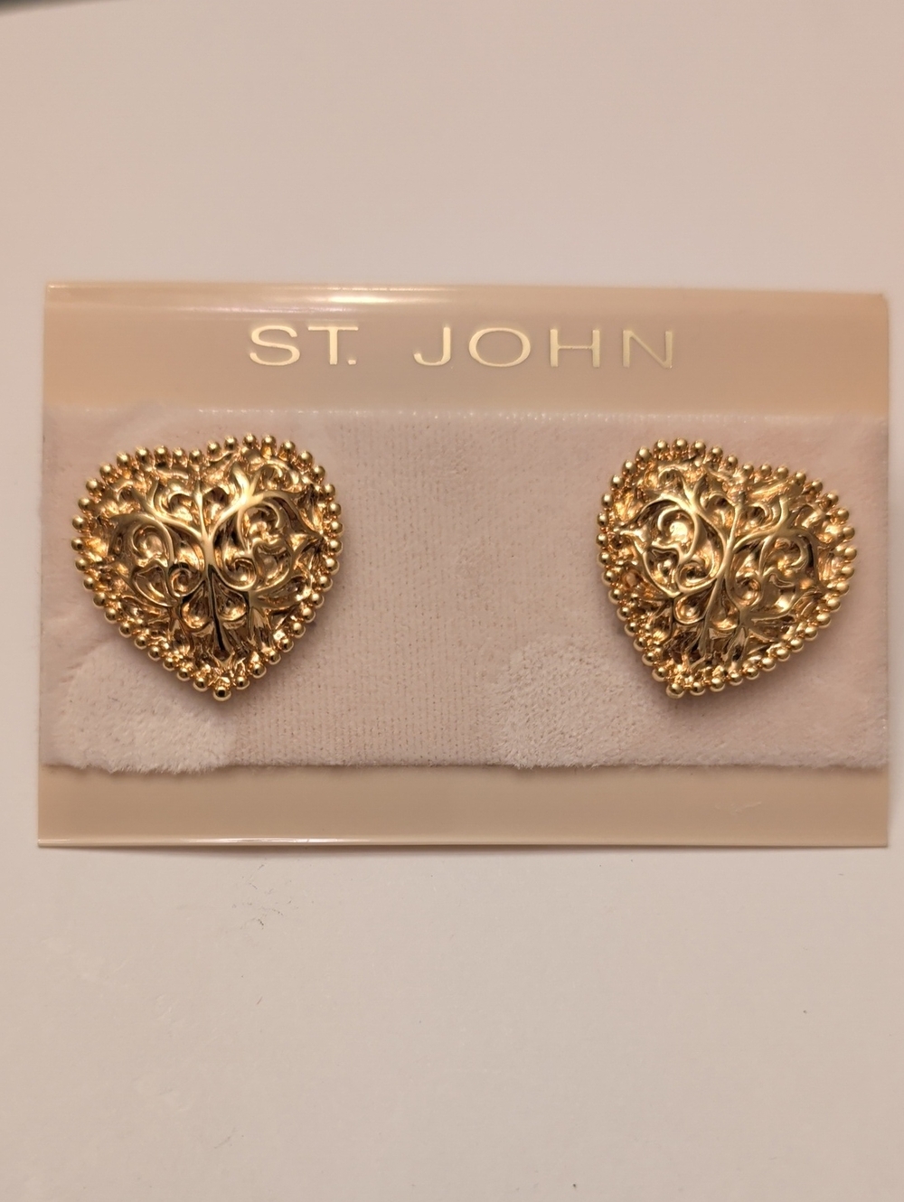 St. John Gold Tone Heart  Stud Earrings